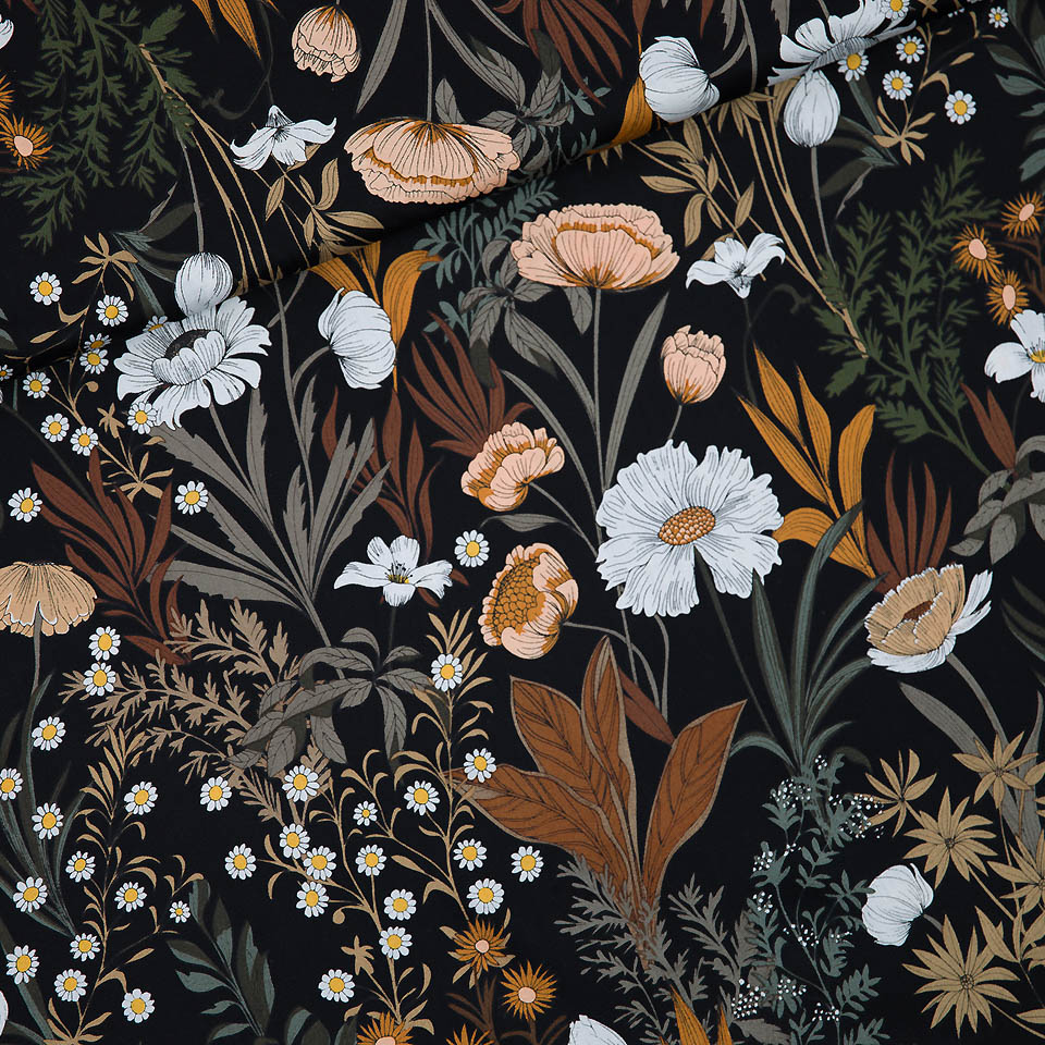 Ecovero viscose rayon satin black evening meadow  - See You At Six